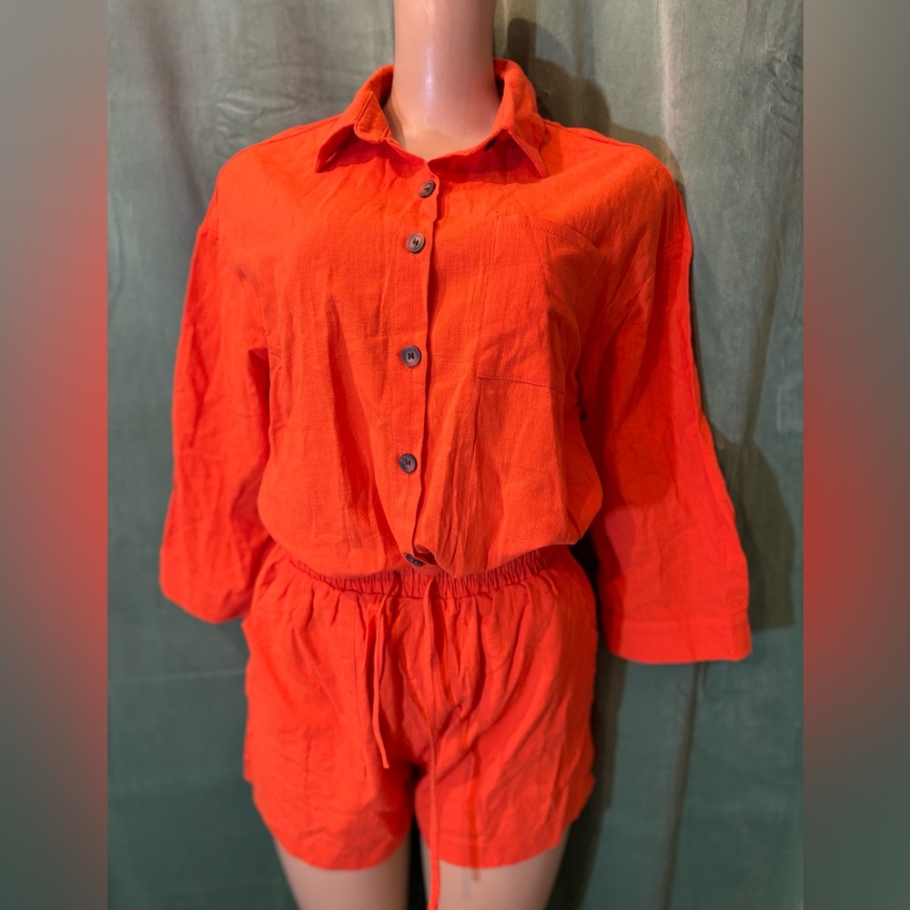 Zeagoo Fiery Orange two piece set long sleeve and short set size small